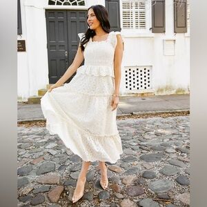 Rachel Parcell Floral Lace Midi Dress in Lucent White